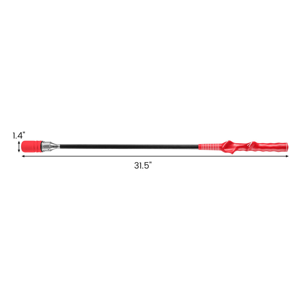 Golf Swing Trainer Click Stick in red, 31.5 inches long, designed for speed, flexibility, and balance training.