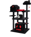 Gothic Cat Tree with coffin bed, 6 tiers, and plush fabric for comfort, perfect for climbing and lounging.