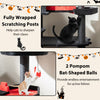 Gothic cat tree with scratching posts and pompom bat-shaped balls for multi-layer fun and feline entertainment.