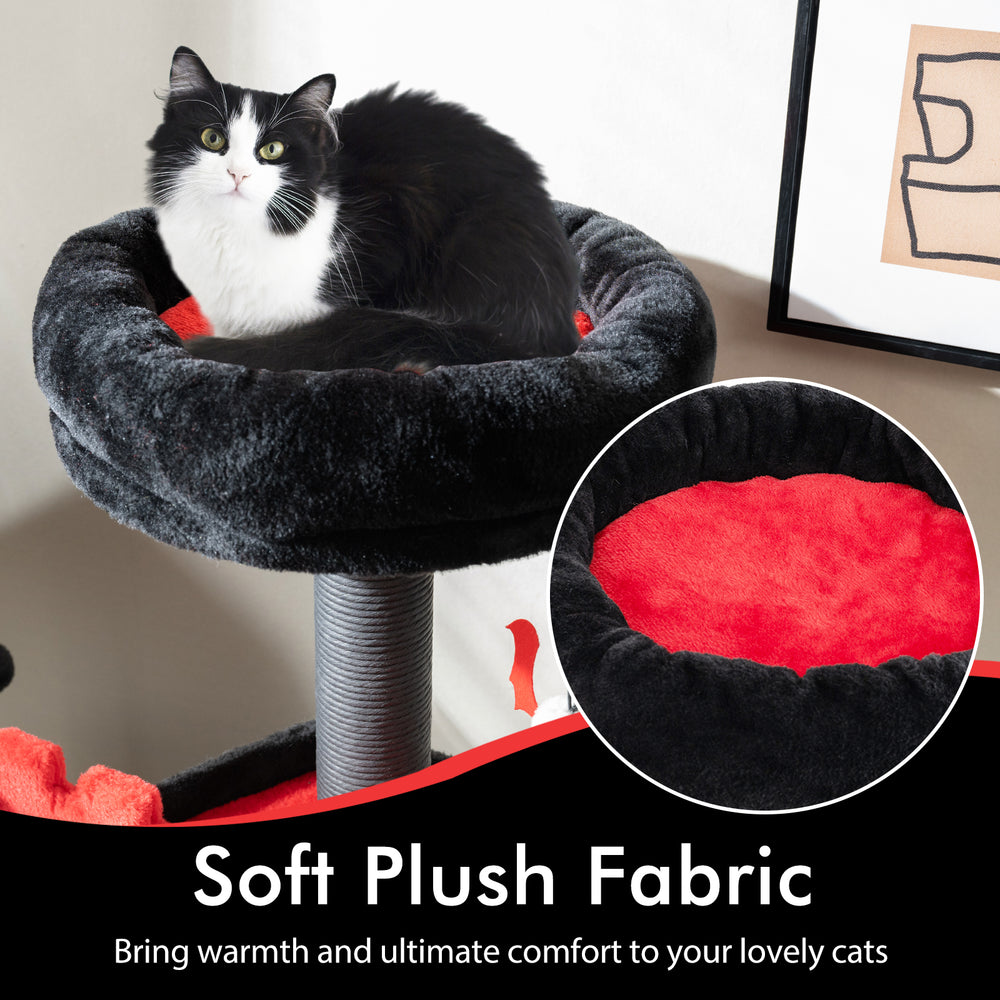 Cozy coffin bed on the Gothic Cat Tree, featuring soft plush fabric for ultimate comfort and warmth for your cats.