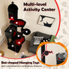 Gothic cat tree with two condos and coffin beds, featuring bat-shaped toys for indoor cats' playful exploration.