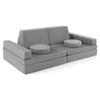 Gray 10-piece kids modular play couch with round cushions, designed for creativity and easy cleaning.