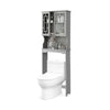 Bathroom spacesaver organizer in gray with adjustable shelf and hidden cabinet, perfect for maximizing small bathroom.