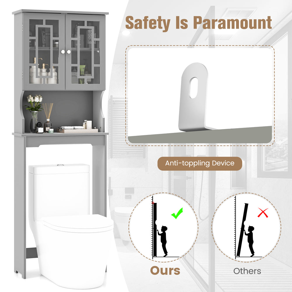 Bathroom spacesaver organizer in gray with adjustable shelf, designed for above-toilet storage and modern decor.