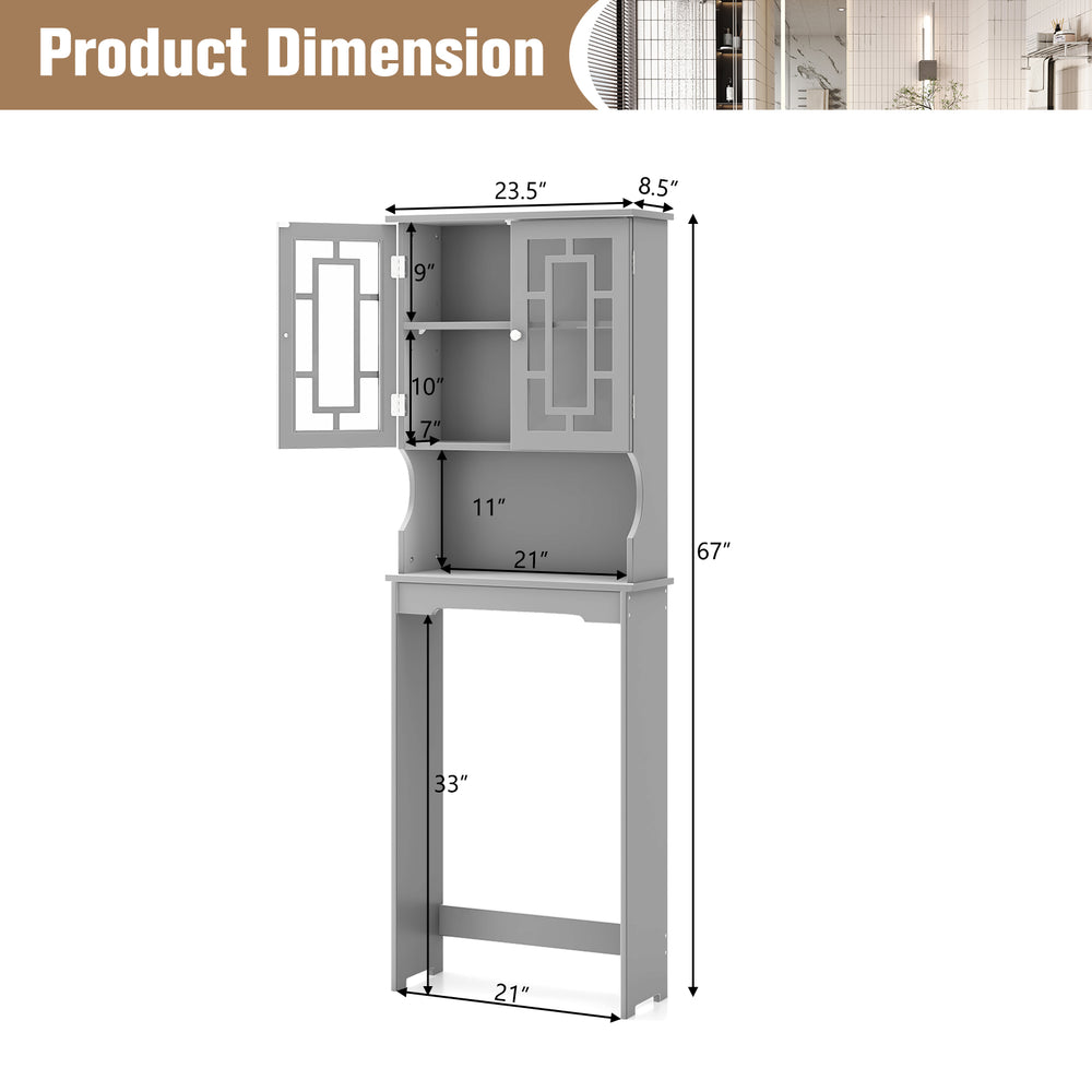 Bathroom spacesaver organizer in gray with adjustable shelf, ideal for maximizing storage above standard toilets.