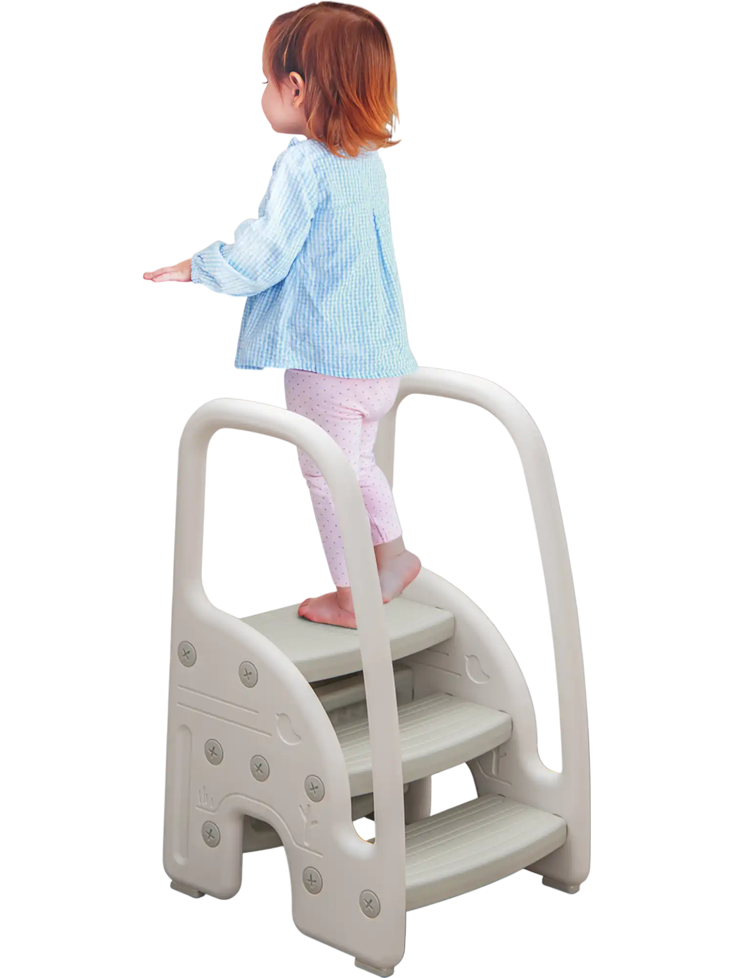 Costway 3-Step Toddler Stool with Safety Handles Non-Slip Pedals Gray 28397546 New