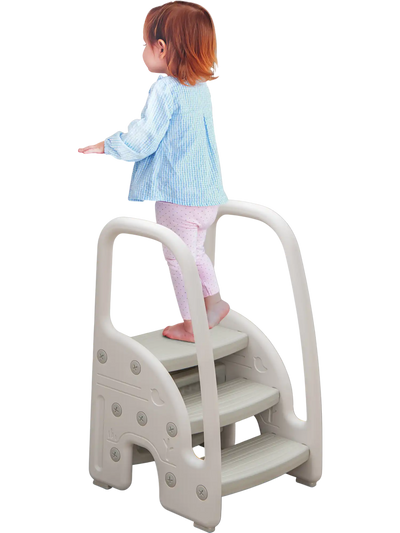 Costway 3-Step Toddler Stool with Safety Handles Non-Slip Pedals Gray 28397546 New