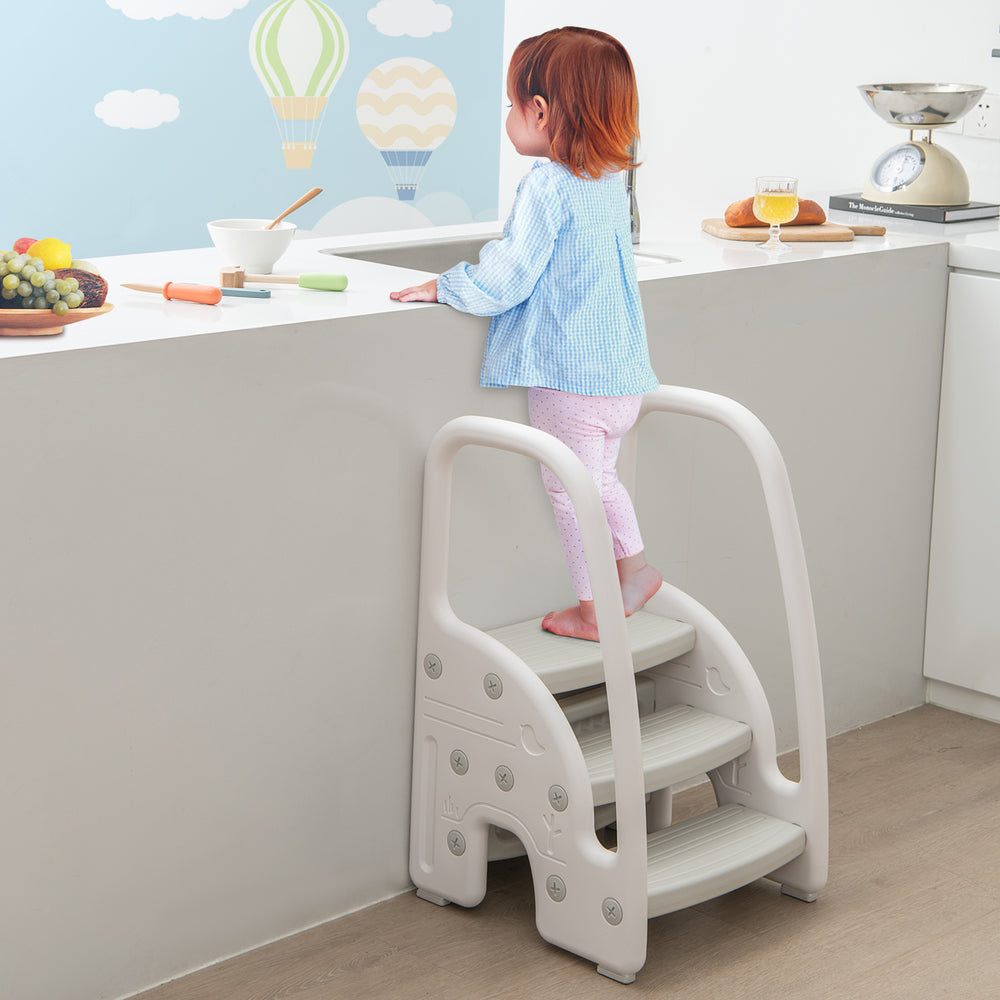 3-Step Stool with Safety Handles and Non-slip Pedals for Toddlers-Gray - Gallery View 1 of 10