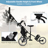 Side view of the 3 wheels folding golf push cart showcasing the large rear wheels and adjustable handle for optimal.