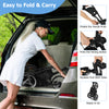 Folding 3 wheels golf push cart in gray with removable wheels, adjustable handle, and storage bag for easy transport.