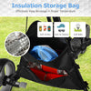Insulation storage bag of the gray folding 3 wheels golf push cart, holding drinks and accessories for convenience.