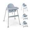 Convertible baby high chair in gray with removable double tray, safety harness, and stable pyramid structure for.