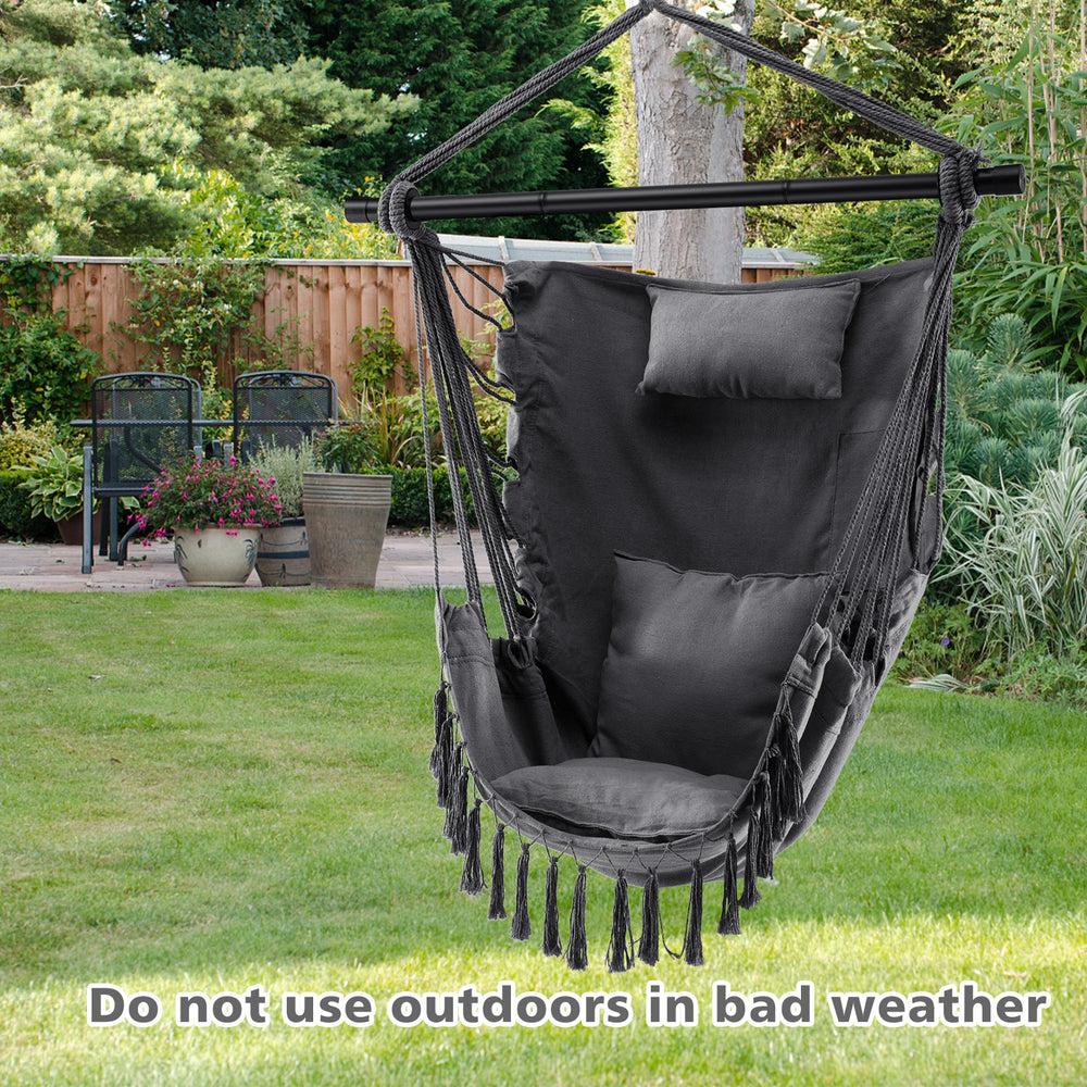 Hanging Rope Swing Chair with Soft Pillow and Cushions-Gray - Gallery View 1 of 10