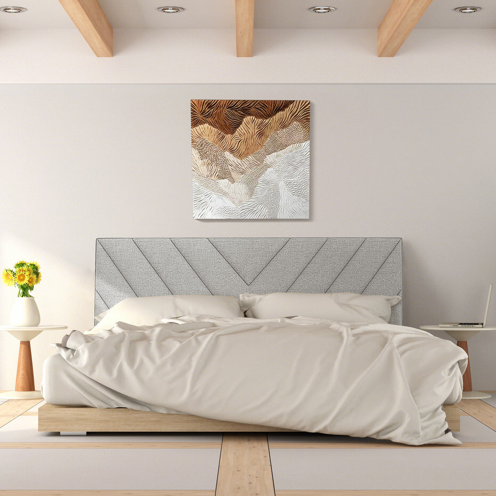 Linen upholstered headboard in gray for full and queen size beds, featuring sponge padding and modern design.