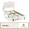 Gray linen upholstered twin size platform bed with adjustable headboard and sturdy wooden slats for optimal support.