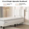 Gray linen upholstered platform bed with a 3-level height adjustable headboard, ideal for twin mattresses.