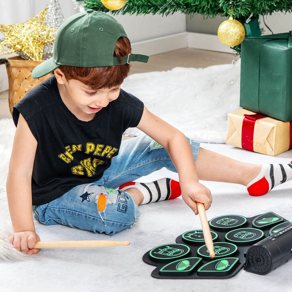 Electronic Drum Set with 2 Build-in Stereo Speakers for Kids-Green - Gallery View 1 of 10