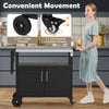 Outdoor grill cart with folding stainless steel top, featuring storage, wheels, and convenient accessories for outdoor.