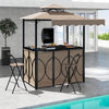 Grill gazebo with awning, double-tier canopy, and two foldable bar chairs for outdoor BBQ gatherings.
