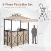 3-piece patio bar set featuring a grilling gazebo with a soft top and two foldable bar chairs for outdoor gatherings.