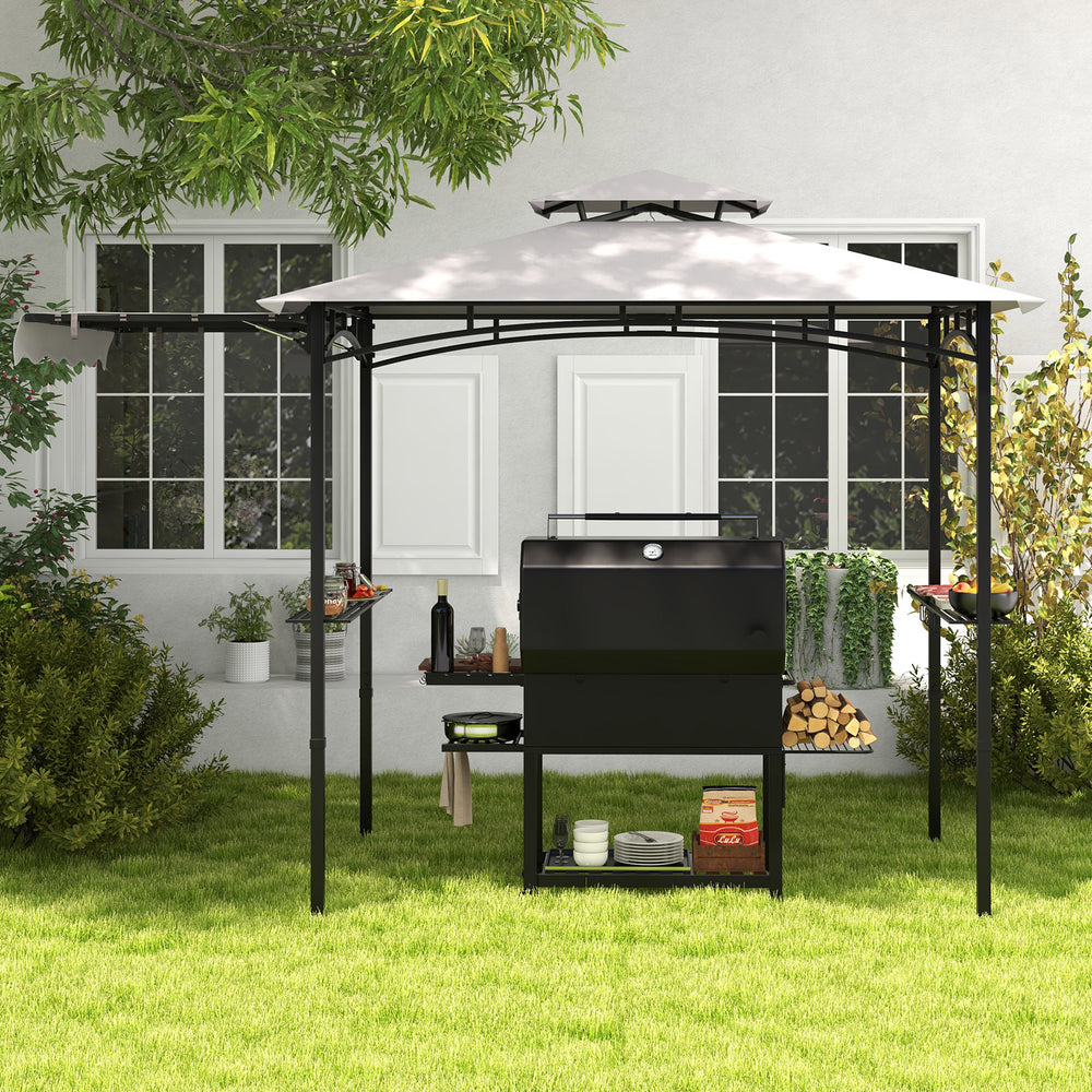 11 x 5 FT Grill Gazebo with Side Awning and Double-Tiered Top-Gray - Gallery View 1 of 10