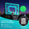 Pool basketball hoop with LED string lights, adjustable height, and stable design for night training by the poolside.