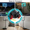 Pool basketball hoop with LED lights features an adjustable rim height and is easy to transport for backyard or poolside use.