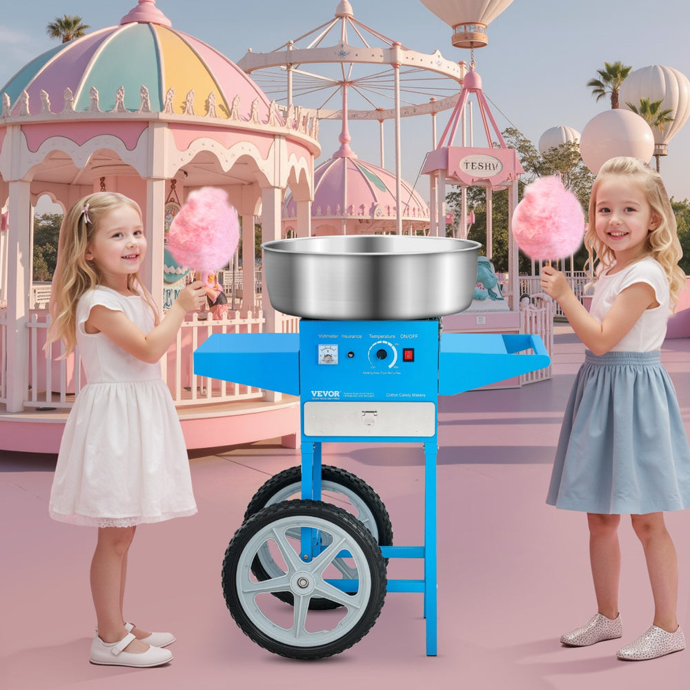 Vevor Cotton Candy Machine with Cart 1000W Commercial with Temp Control and Storage Box New