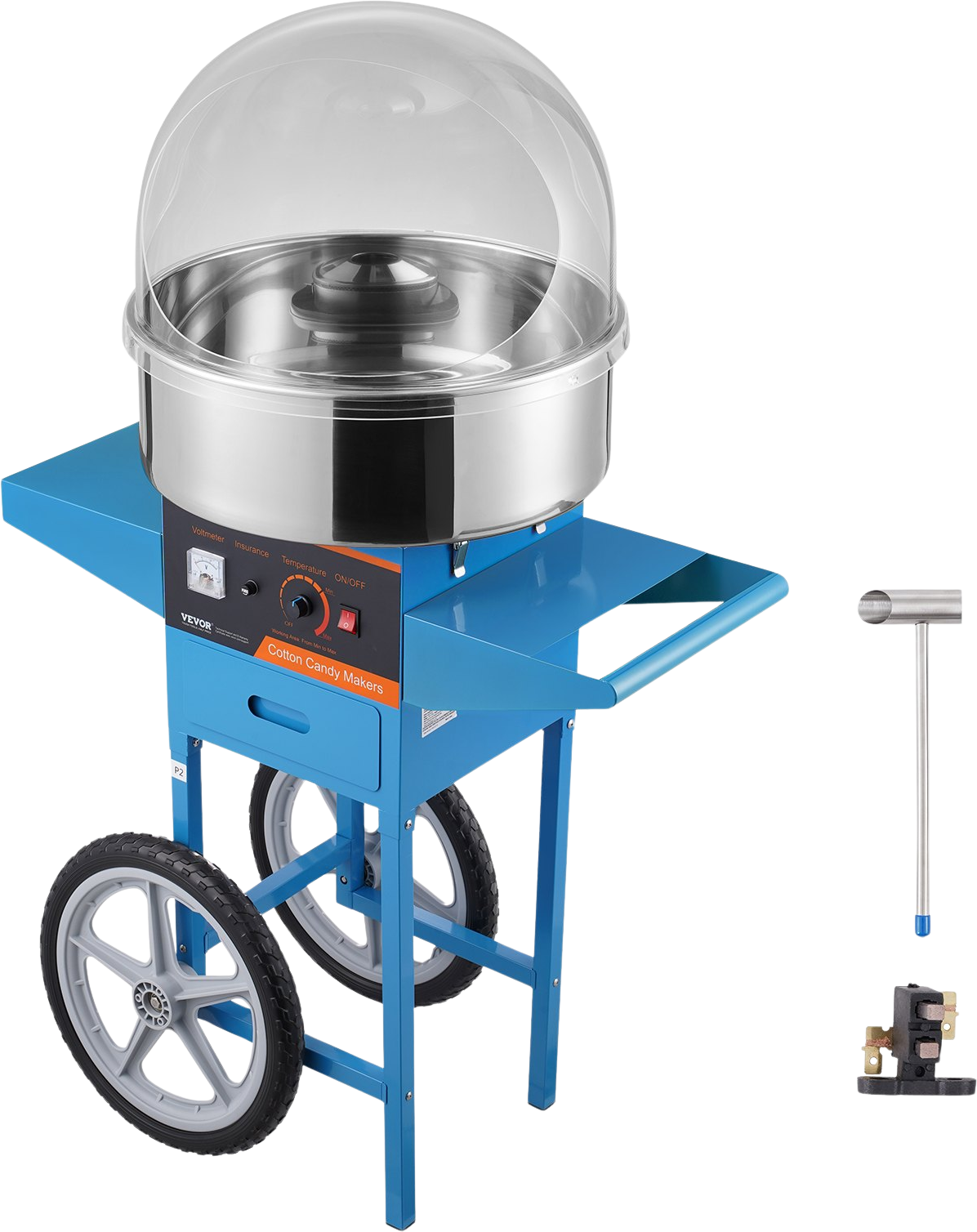 Vevor Cotton Candy Machine with Cart 1000W Commercial Stainless Steel Bowl with Cover New