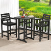 Black HDPE Adirondack bar chairs set of 2 with wide armrests, ideal for outdoor patio or balcony use.