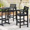 Black HDPE Adirondack bar chairs set of 2 with wide armrests, ideal for 39.5" to 45.5" bar height tables.
