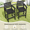 Black HDPE Adirondack bar chairs set of 2 with wide armrests, ideal for outdoor use at bar height tables.