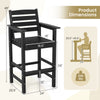 Black HDPE Adirondack bar chair with wide armrests, slatted seat, and adjustable height for outdoor use.