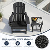 Black HDPE Adirondack chair with realistic wood grain and built-in cup holder, perfect for backyard relaxation.