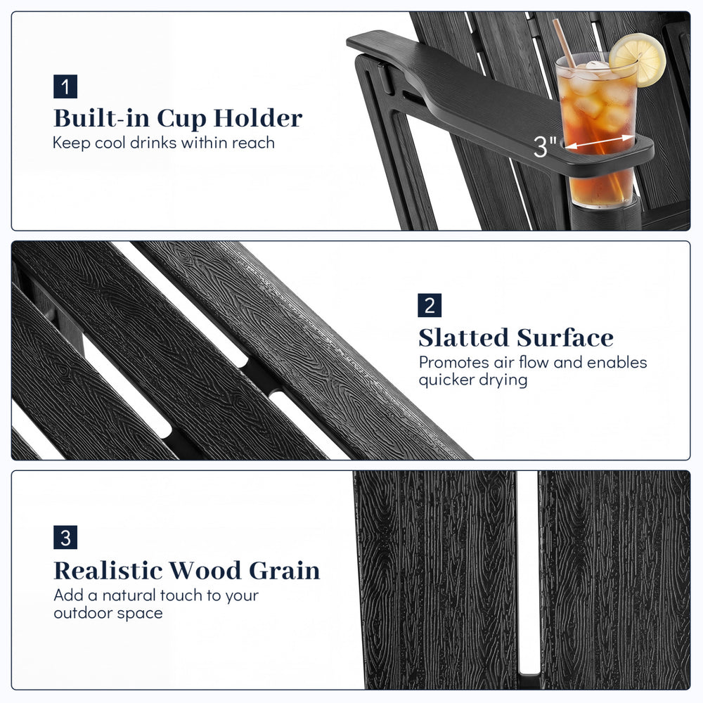 Close-up of HDPE Adirondack chair's slatted surface, promoting airflow and quick drying for outdoor use.