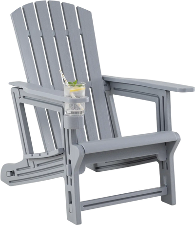 Costway HDPE Adirondack Chair High Back Cup Holder Wood-Like Texture 25655049 New