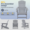 Gray HDPE Adirondack chair with cup holder features a wood-like texture and 80% pre-assembled design for easy setup.