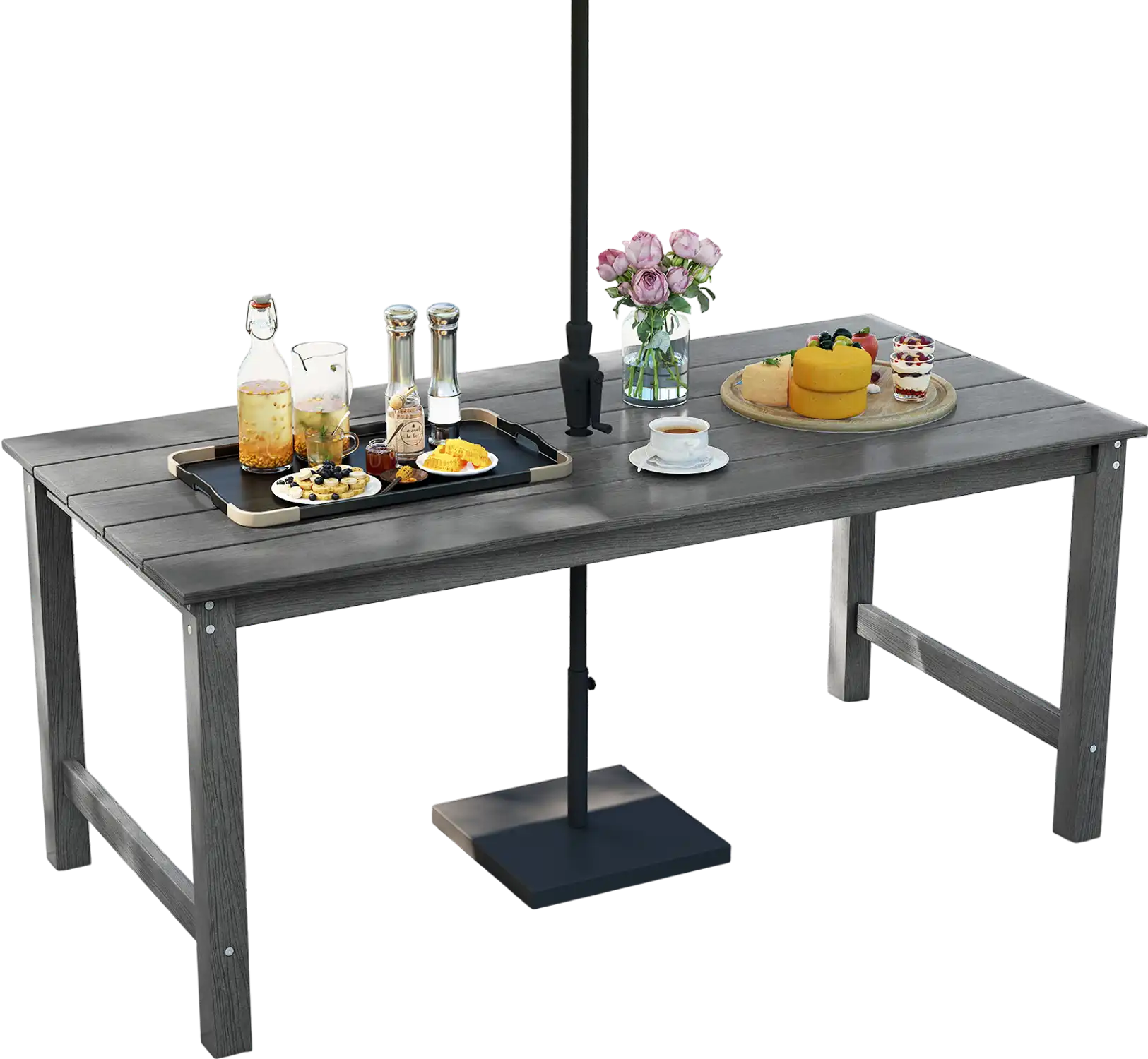 Costway Outdoor Dining Table for 6 w/ Umbrella Hole Gray 589276431 New
