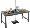 Gray HDPE outdoor dining table featuring a wood-like finish and umbrella hole, ideal for garden or poolside gatherings.