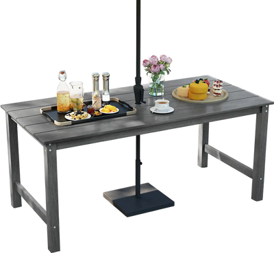 Costway Outdoor Dining Table for 6 w/ Umbrella Hole Gray 589276431 New