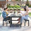 Large gray HDPE outdoor dining table for 6 with wood-like surface and umbrella hole, perfect for gatherings.