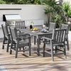 Gray HDPE outdoor dining set showcasing a wood-like tabletop and six sturdy chairs, perfect for family gatherings on.
