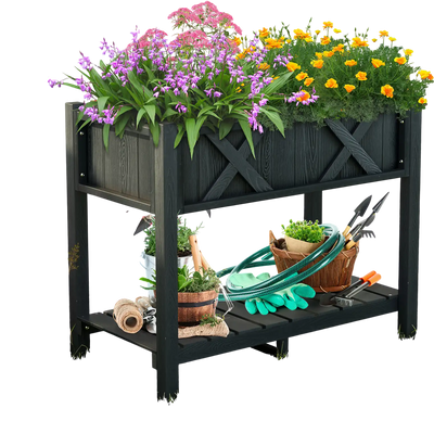 Costway HIPS Poly Wood Elevated Raised Garden Bed Planter Box Black 46935287 New