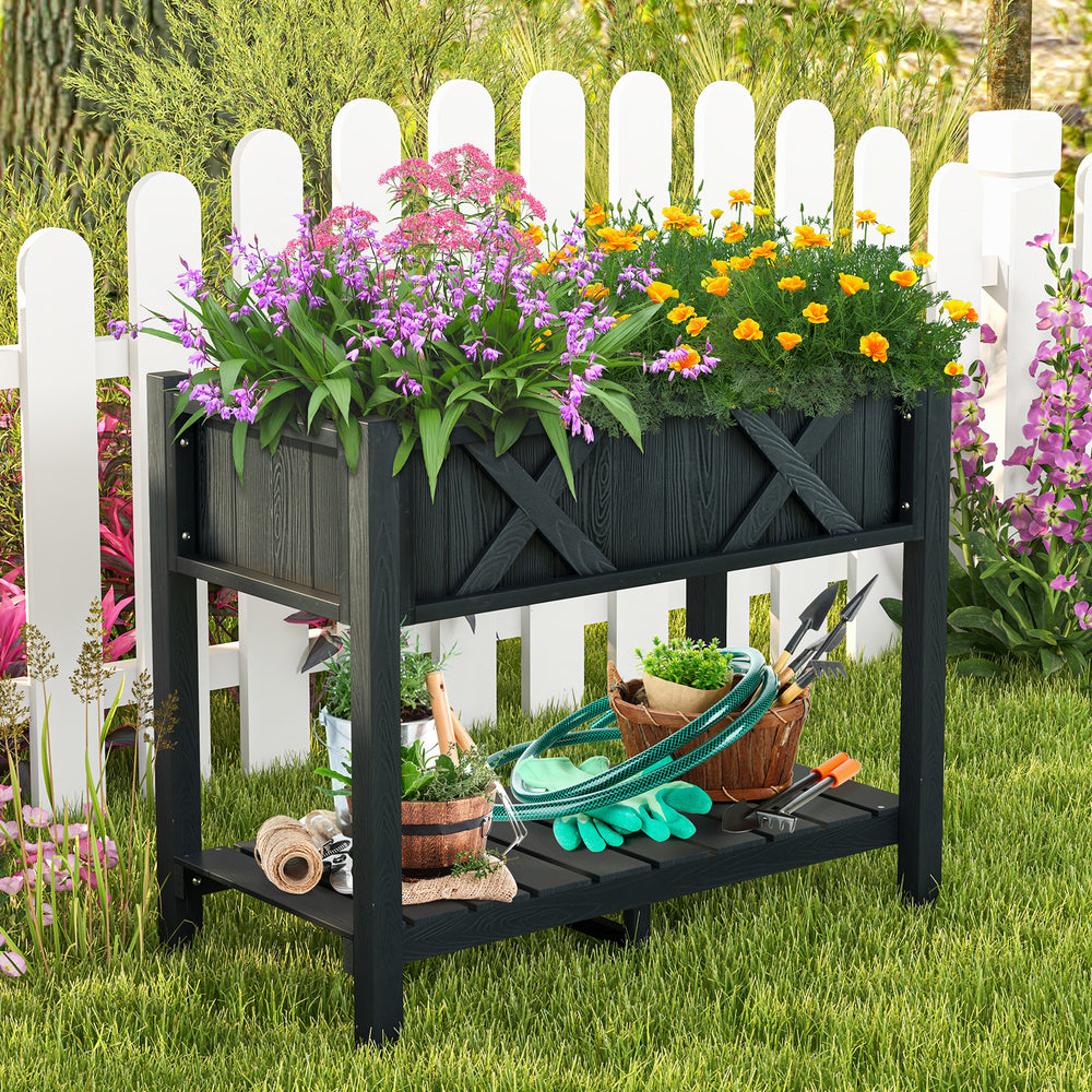 HIPS Raised Garden Bed Poly Wood Elevated Planter Box-Black - Gallery View 1 of 10