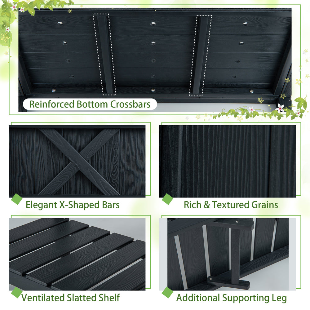 Detailed view of the HIPS raised garden bed showing reinforced crossbars and elegant X-shaped bars for stability.