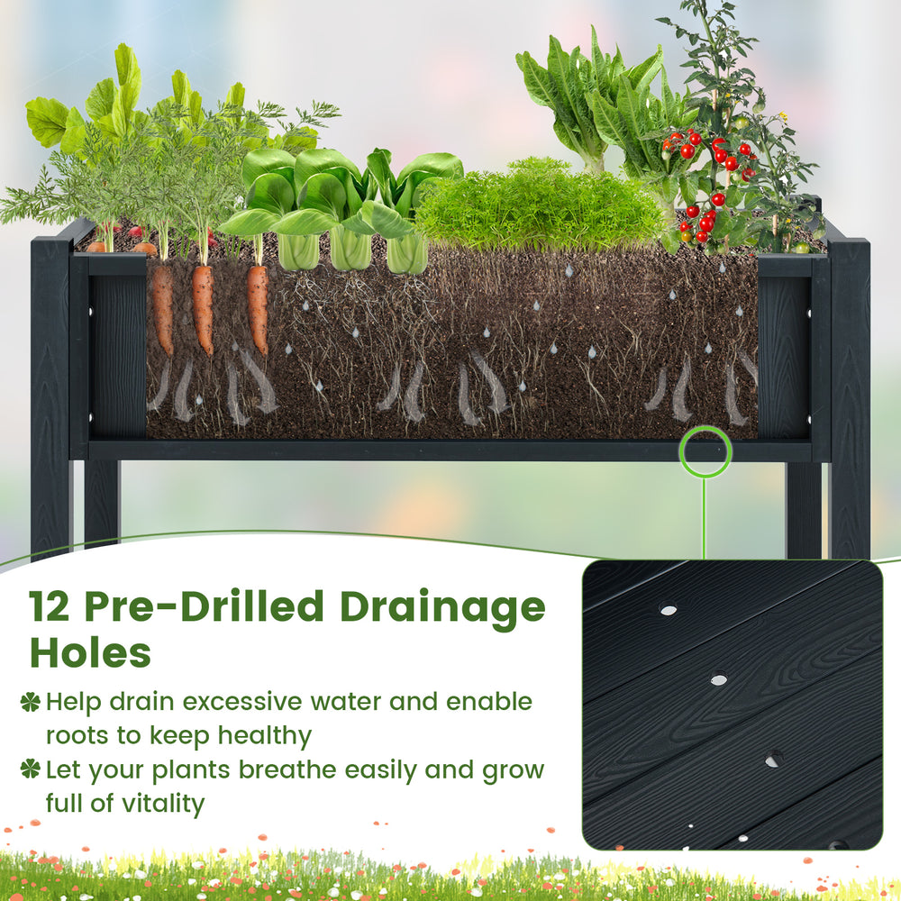 HIPS raised garden bed in black with pre-drilled drainage holes, ideal for growing flowers, herbs, and vegetables.