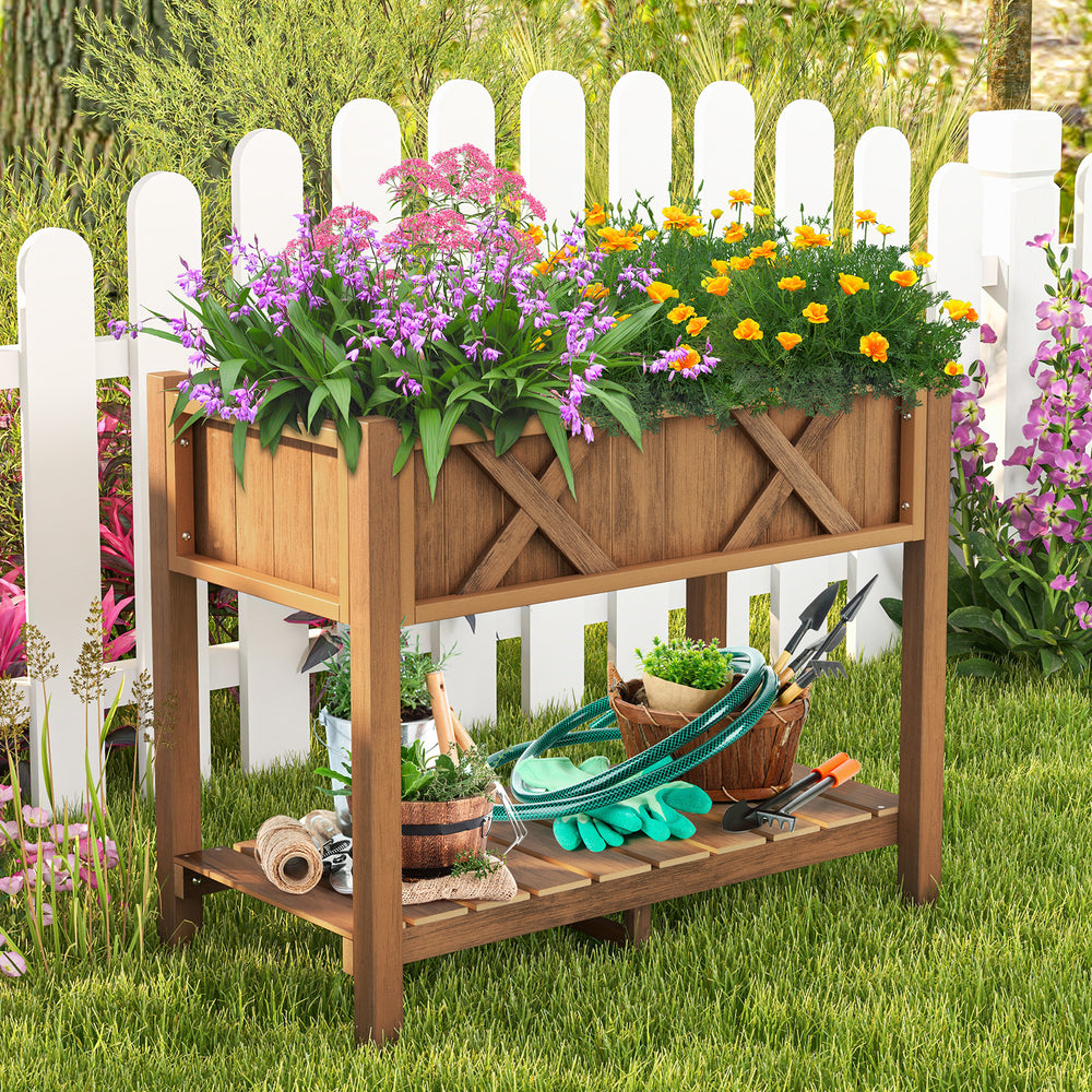 HIPS Raised Garden Bed Poly Wood Elevated Planter Box-Coffee - Gallery View 1 of 10