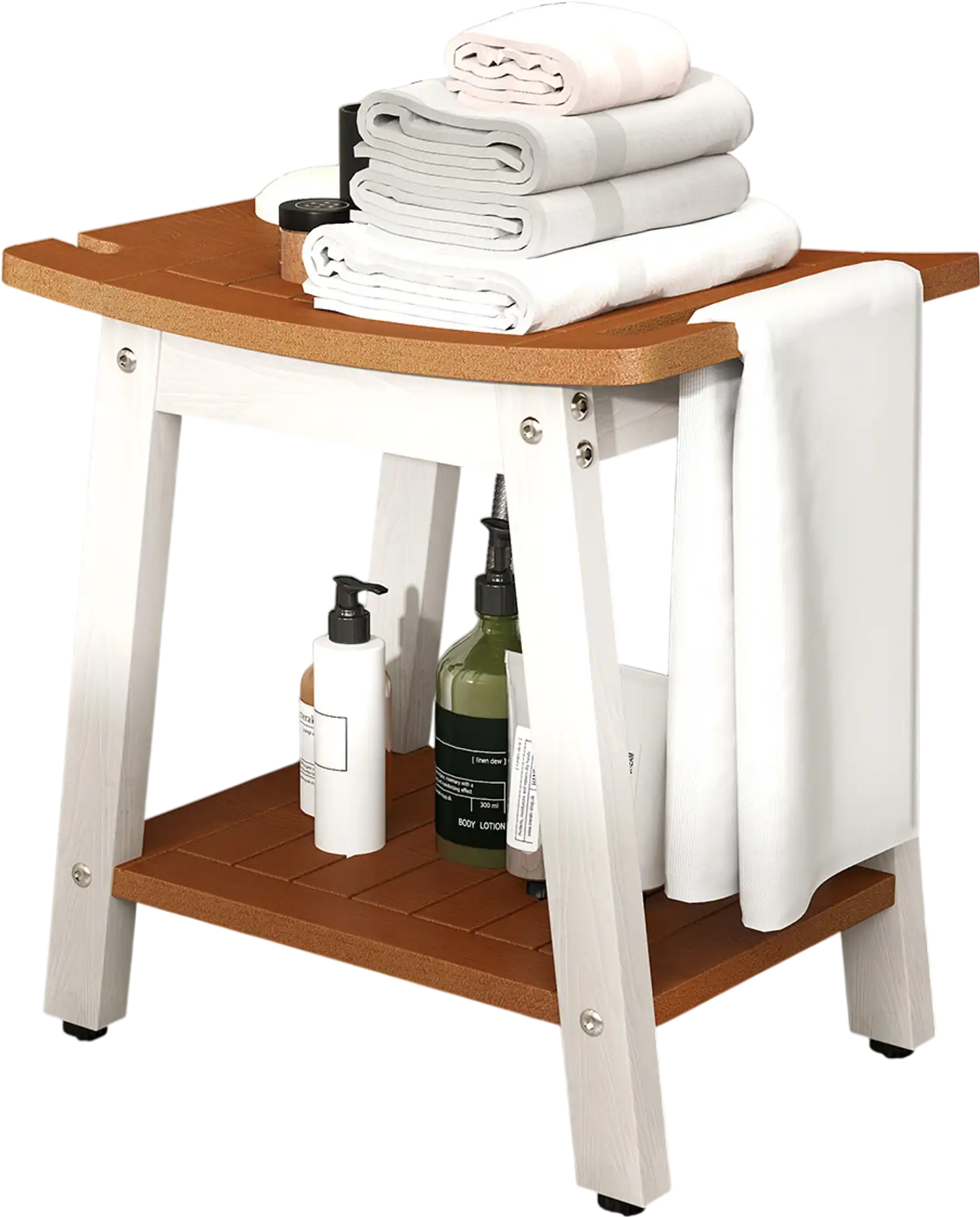 Costway HIPS Shower Bench Seat with Handle & Shower Head Brown White 941382576 New
