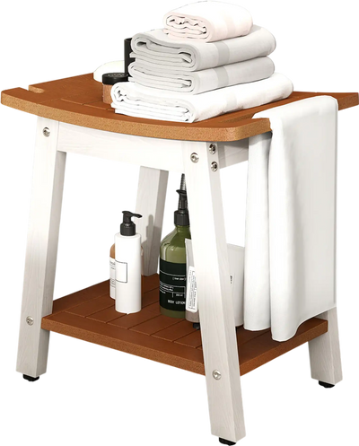 Costway HIPS Shower Bench Seat with Handle & Shower Head Brown White 941382576 New