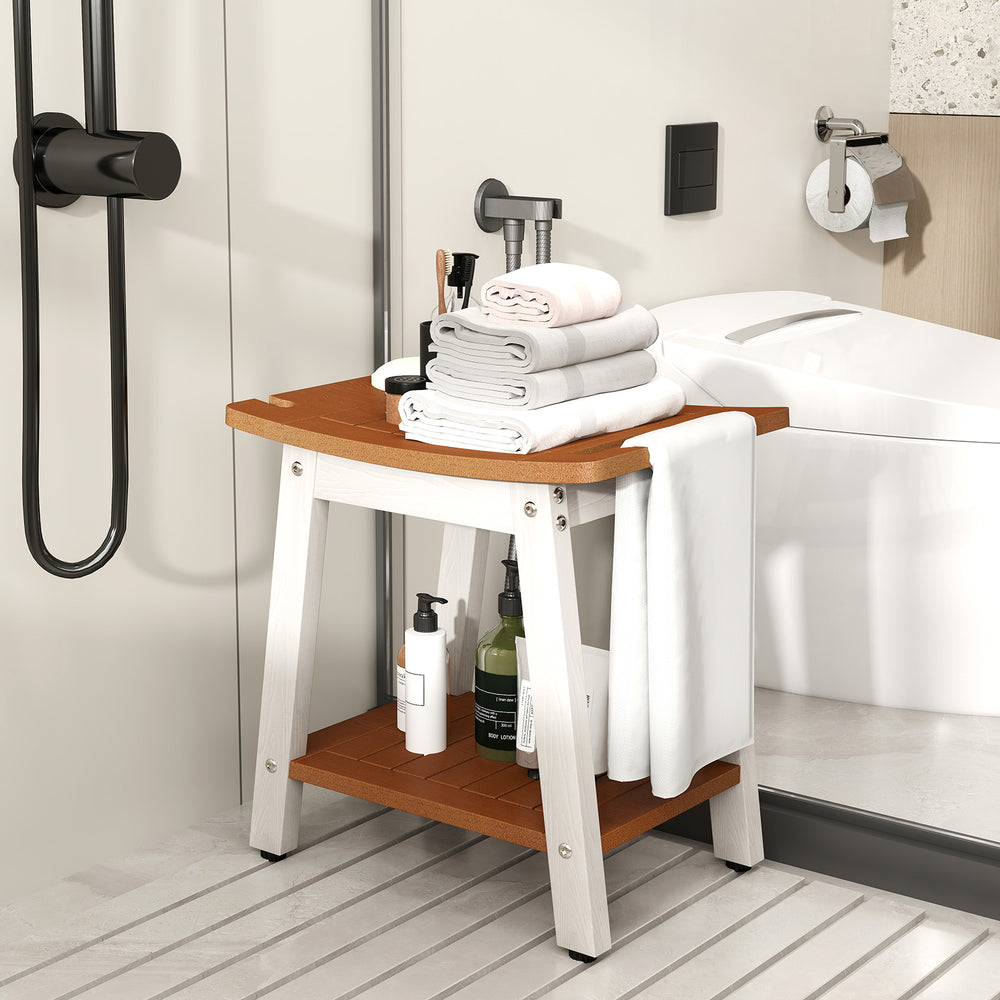 HIPS Shower Bench Seat with Handle Shower Head-Brown & White - Gallery View 1 of 10